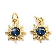 Brass Enamel Pendants, with Jump Ring, Long-Lasting Plated, Lead Free & Cadmium Free, Sun Charm, Real 18K Gold Plated, 14x11x2mm, Hole: 3mm(KK-Z027-03G)