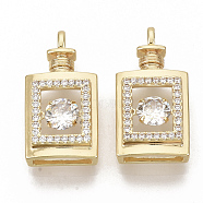 Brass Micro Pave Clear Cubic Zirconia Pendants, Nickel Free, Perfume Bottle, Real 18K Gold Plated, 21x10.5x5.5mm, Hole: 1.5mm(ZIRC-T011-17G-NF)