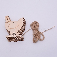 Cootonwood Pendants, with Hemp Ropes, Rooster, for Easter, BurlyWood, 79x65x2.5mm, Hole: 3mm, Hemp Ropes: 2000x1mm(WOOD-WH0108-91)