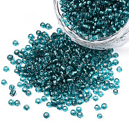 12/0 Glass Seed Beads, Silver Lined Round Hole, Round, Light Sea Green, 2mm, Hole: 1mm, about 30000pcs/pound(SEED-A005-2mm-51A)