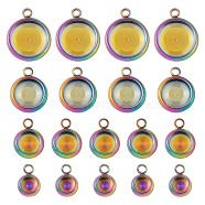 40Pcs 4 Style Ion Plating(IP) 304 Stainless Steel Pendant Cabochon Settings, Lace Edge Bezel Cups, Rainbow Color, Flat Round, Tray: 4~10mm, 9~15x6.5~12.5x3mm, Hole: 1.8mm(STAS-LS0001-56MC)