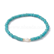 Synthetic Turquoise Rondelle & Natural Pearl Beaded Stretch Bracelets, Inner Diameter: 2-1/4 inch(5.8cm)(BJEW-JB09918-08)