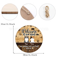 Wood Welcome Door Plate Wall Decorations, for Home Hanging Decoration, Flat Round with Cat Pattern, Wheat, 300x5mm(PW-WG66342-01)