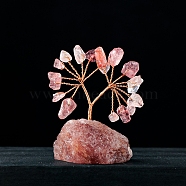 Natural Strawberry Quartz Chips Tree Decorations, Gemstone Base with Copper Wire Feng Shui Energy Stone Gift for Home Office Desktop Decoration, 5.5~7.5x3.5~5.5cm(PW-WG47948-02)