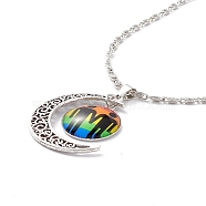 Rainbow Pride Necklace, Flat Round with Pattern & Moon Pendant Necklace for Men Women, Antique Silver & Platinum, Gender Symbol, 18.31 inch(46.5cm)(NJEW-F291-01C)