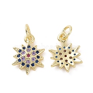 Brass Micro Pave Cubic Zirconia Charms, with Jump Rings, Sparkling Star Charm, Real 18K Gold Plated, 14.5x10x2mm, Hole: 3.2mm(KK-E068-VF163)