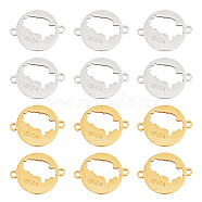 12Pcs 2 Colors 201 Stainless Steel Connector Charms, Flat Round with Ibiza Map, Golden & Stainless Steel Color, 14x18x1mm, Hole: 1.4mm, 6pcs/color(STAS-UN0048-28)