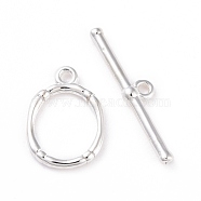 Eco-friendly Brass Toggle Clasps, Cadmium Free & Lead Free, Long-Lasting Plated, Oval, 925 Sterling Silver Plated, Oval: 14x10x1mm, Bar: 4x21x2mm, Hole: 1.2mm(KK-D082-16S)