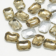 Pointed Back Glass Rhinestone Cabochons, Faceted, Rectangle Octagon, Coffee, 14x10x4mm(RGLA-T079-10x14mm-04)