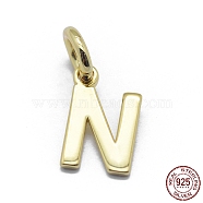 925 Sterling Silver Charms, Letter, Golden, Letter.N, 9x5.5x0.5mm, Hole: 3mm(STER-E064-02N-G)