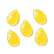 Opaque Acrylic Charms, Faceted, Teardrop Charms, Yellow, 13x8.5x3mm, Hole: 1mm(MACR-F079-07G)