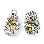 Brass Pendants, with Jump Ring, Textured, Oval with Conch & Vajra Charm, Antique Silver & Antique Golden, 18.5x12x3mm, Hole: 4mm(KK-Q800-25AS)