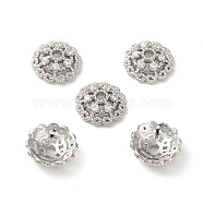 Rack Plating Brass Beads Caps, with Clear Cubic Zirconia, Long-Lasting Plated, Lead Free & Cadmium Free, Flower, Platinum, 10.5x10.5x3.5mm, Hole: 1.5mm(KK-B088-02C-P)