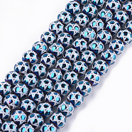 Electroplate Glass Beads Strands, for Jewish, Round with Star of David, Steel Blue, 10x9.5~10mm, Hole: 1.2mm, about 30pcs/strand, 11.2 inch(EGLA-T012-03A)