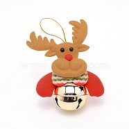 Christmas Theme Reindeer Cloth Pendant Decorations, with Metal Bells, Orange, 142mm(HJEW-SZC0004-15)