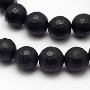 Natural Black Agate Beads Strands, Faceted Round, Dyed & Heated, Frosted, 8mm, Hole: 1mm, about 49pcs/strand, 15.1 inch(X-G-D710-8mm-06)