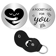 1Pc 201 Stainless Steel Commemorative Coins, Pocket Hug Coin, Inspirational Quote Coin, Flat Round, Stainless Steel Color, with 1Pc PU Leather Guitar Clip, Heart, 30x2mm(AJEW-CN0001-99I)