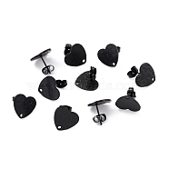 304 Stainless Steel Stud Earring Findings, with Ear Nuts, Textured Heart, Electrophoresis Black, 12x13mm, Hole: 1.5mm, Pin: 0.7mm(STAS-I183-06B-EB)