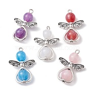 Resin Imitation Cat Eye Pendants, Angel Charms with Alloy Wings, Mixed Color, 30x21.5x8mm, Hole: 1.8~2mm(PALLOY-JF02168)