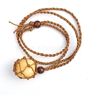 Natural Citrine Nugget Pendant Necklaces, Macrame Pouch Necklace, 25.20 inch(64cm)(PW-WG93979-08)