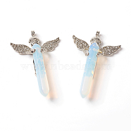Opalite Big Pendants, with Rhinestone and Brass Findings, Angel with Bullet, Platinum, 53.5~56x34x9.5~10.5mm, Hole: 2mm(G-F586-A04)