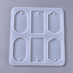 Silicone Molds, Pendant Resin Casting Molds, For UV Resin, Epoxy Resin Jewelry Making, Mixed Shapes, Oval & Rectangle & Hexagon, White, 217x198x10mm, Hole: 4.5mm(DIY-F041-10A)