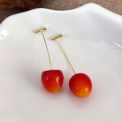 Cherry Resin Dangle Stud Earrings, Golden, Red, 16x15mm.(XZ7798-1)