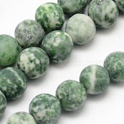 Natural Green Spot Jasper Round Bead Strands, Frosted, Round, 6mm, Hole: 0.8mm, about 60pcs/strand, 14.1 inch(G-D678-6mm)