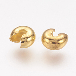 Brass Crimp Beads Covers, Flat Round, Golden, 7mm In Diameter, Hole: 3x5mm(X-KK-G311-09G)