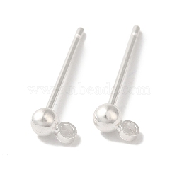 Brass Studs Earrings Finding, Lead Free & Cadmium Free, Round, 925 Sterling Silver Plated, 12x3mm, Hole: 1.2mm, Pin: 12x1mm(KK-K383-03A-S)