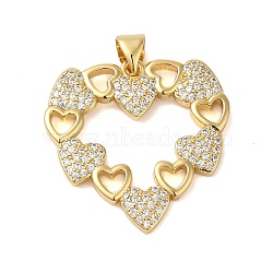 Rack Plating Brass & Clear Cubic Zirconia Pendants, Cadmium Free & Lead Free, Long-Lasting Plated, Heart with Hollow Heart, Real 18K Gold Plated, 25x25.5x2mm, Hole: 4.5x3.5mm(KK-S372-27G)