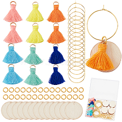DIY Earring Making Kits, including Wood Pendants, Polyester Cotton Tassel Pendant Decorations, Brass Wine Glass Charm Rings & Rings, Mixed Color(DIY-SC0019-47)