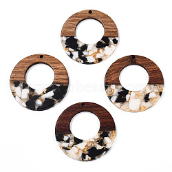 Transparent Resin & Walnut Wood Pendants, with Gold Foil, Donut Charms, Black, 38x3mm, Hole: 2mm(RESI-TAC0017-74-A01)