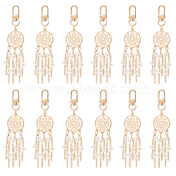 12Pcs Alloy Woven Web/Net with ABS Imitation Pearl Bead Tassel Pendant Decoration, Iron Swivel Clasp Hanging Ornament, Light Gold, 127mm(HJEW-NB0001-70)