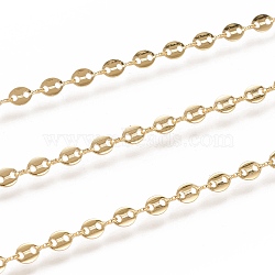 3.28 Feet Brass Link Chains, Coffee Bean Chains, Soldered, Long-Lasting Plated, Oval, Golden, 7x4x0.6mm(X-CHC-I034-03G)