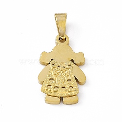 PVD Vacuum Plating 304 Stainless Steel Pendants, Girl Charms, Golden, 18x11.5x2mm, Hole: 6x3mm(STAS-P315-19G)