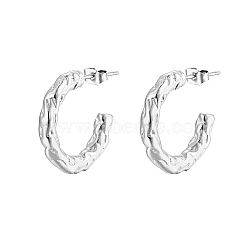 Non-Tarnish 304 Stainless Steel C Shaped Hammered Stud Earrings, Stainless Steel Color(GU8765-1)