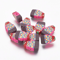 Handmade Cake Polymer Clay Beads, Deep Pink, 13~14x9~10x4~5mm, Hole: 1mm(X-CLAY-R060-37)
