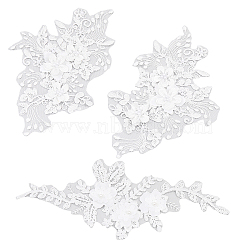CHGCRAFT 2 Pairs 2 Style 3D Flower Polyester Embroidery Sew on Flower Appliques, with Plastic Imitation Pearl Beads, Sewing Craft Decoration for Wedding Dress, Cheongsam, White, 255~315x125~160x1.2~2mm, 1 pair/style(PATC-CA0001-09)