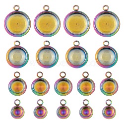 40Pcs 4 Style Ion Plating(IP) 304 Stainless Steel Pendant Cabochon Settings, Lace Edge Bezel Cups, Rainbow Color, Flat Round, Tray: 4~10mm, 9~15x6.5~12.5x3mm, Hole: 1.8mm(STAS-LS0001-56MC)