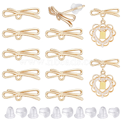 10Pcs Brass Bowknot Stud Earring Findings, with Horizontal Loops, with 30Pcs Plastic Ear Nuts, Real 18K Gold Plated, 4.3x13.5mm, Hole: 1mm, Pin: 0.7mm(KK-BC0011-06)