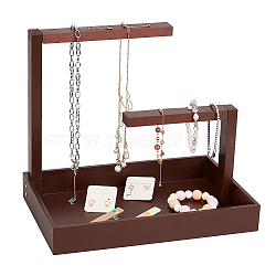 Rectangle Wood Jewelry Display Stands, Wooden Jewelry Organizer Holder with Tray for Necklace, Bracelet Display, Home Decorations, Coffee, Finished Product: 30x20x26.3cm(ODIS-WH0329-34B)