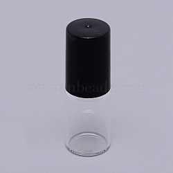 Transparent Roller Ball Bottles, Refillable Bottle, with Steel Bead, Black Plastic Cover, Column, Clear, 16x46.5mm, Hole: 7mm, Capacity: 3ml(MRMJ-WH0066-05)