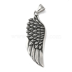 304 Stainless Steel Manual Polishing Big Pendants, Wing Charms, Antique Silver, 56.5x20x4mm, Hole: 4x8.5mm(STAS-G274-16AS)