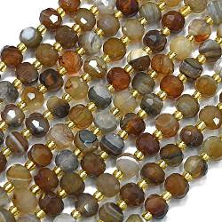 Natural Coffee Banded Agate Beads Strands, with Seed Beads, Dyed & Heated, Faceted, Lantern, 8~8.5x6.5~7mm, Hole: 0.6mm, about 44pcs/strand, 15.16 inch(38.5cm)(G-K389-E20-01)