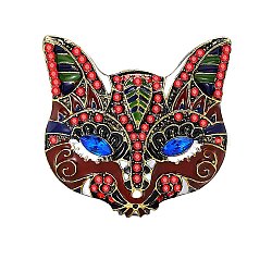 Fox Enamel Pins, Alloy Rhinestone Brooches for Backpack Clothes, Dark Red, 32x32mm(PW-WG0CDD2-02)