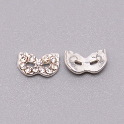 Alloy Bowknot Cabochons, with Rhinestone, for Nail Art Decoration Accessories, Clear, 5x8x2mm(MRMJ-WH078-09A)