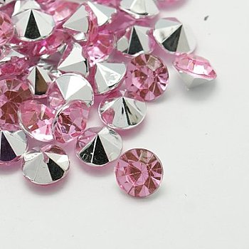 Imitation Taiwan Acrylic Rhinestone Pointed Back Cabochons, Faceted, Diamond, Pearl Pink, 4.5x3mm