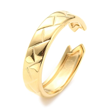 304 Stainless Steel Grooved Open Cuff Ring for Women, Real 14K Gold Plated, Inner Diameter: 18mm