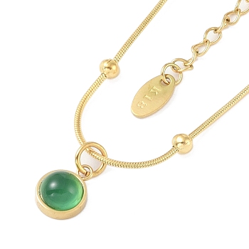 Flat Round 304 Stainless Steel with Natural Green Aventurine Pendant Necklaces for Women, Golden, 16.34 inch(41.5cm)